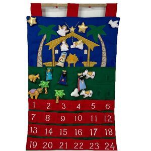 Vermont Christmas Nativity Scene Advent Calendar Pockets 16 Figure Holy Night